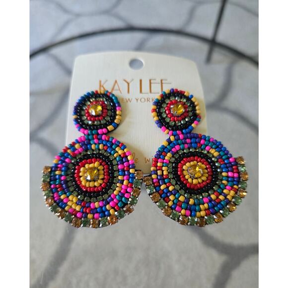 Kay Lee Circle Colorful Beaded Earrings New - Picture 1 of 2